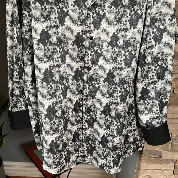 Karma Blu Modern Fit Inkspot Shirt Funky Indie Mod Flip Cuffs Black White XL - Picture 3 of 7